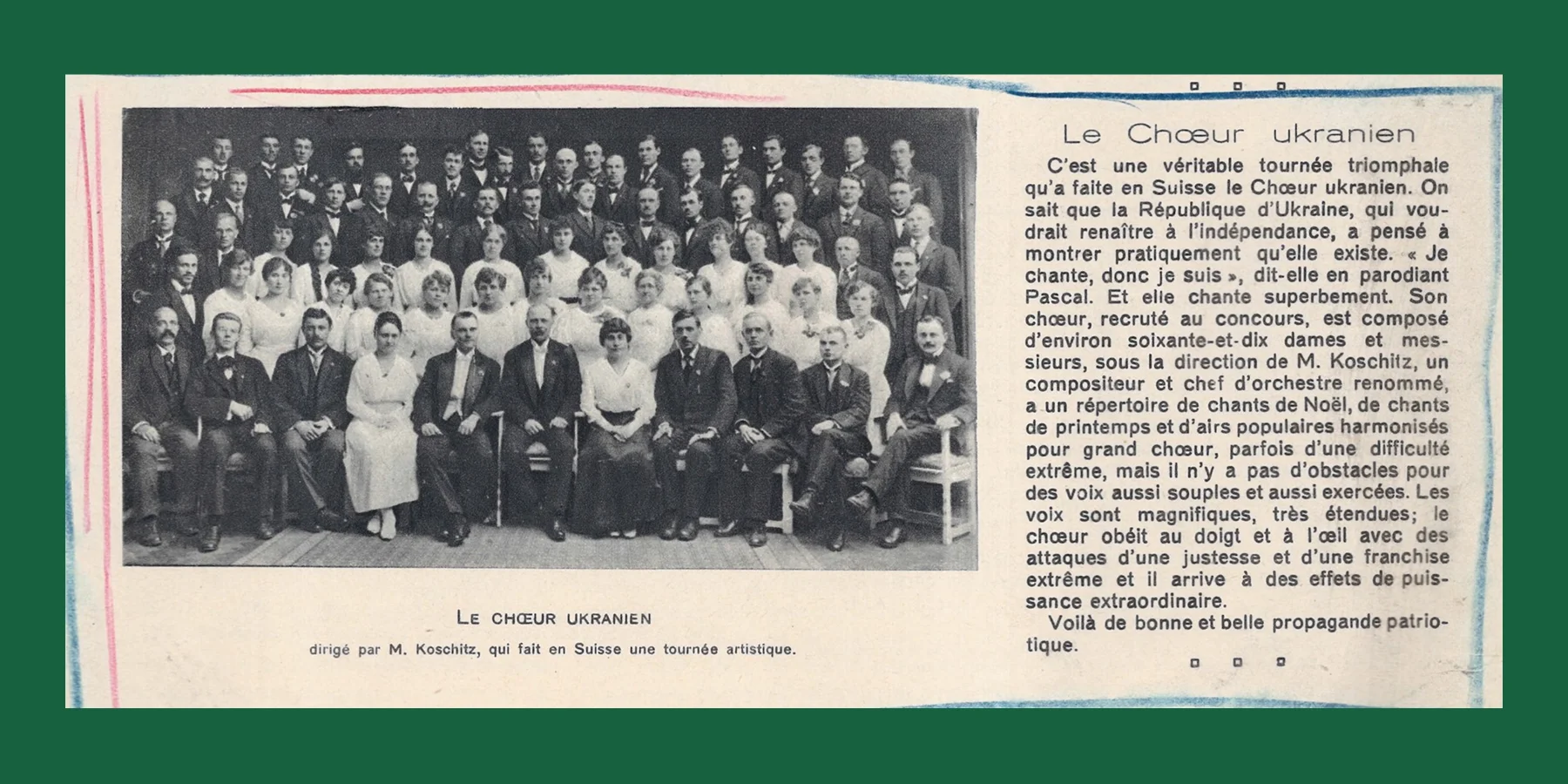 «Український хор у Швейцарії», Женева. З видання «La Patrie Suisse»