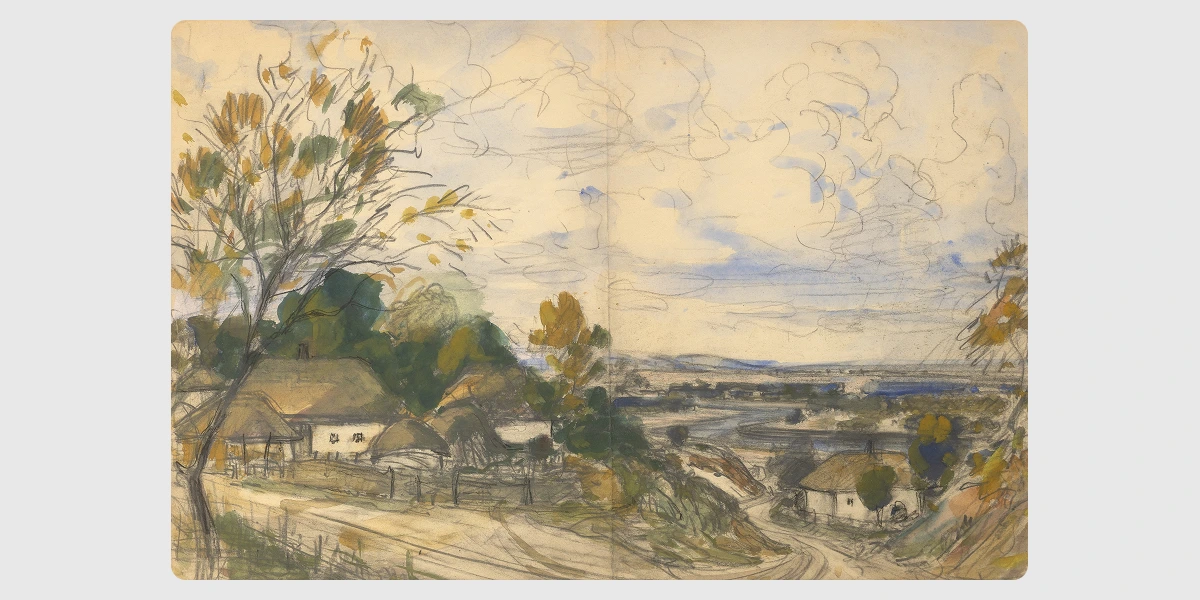 Василь Кричевський (Молодший). Річка Псло. Полтавщина. Ескіз. 1960-ті (_). Папір, олівець, акварель. Музей українсь�